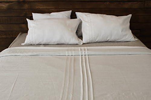 Pure Linen Duvet Cover with Pleats and Wooden Buttons - Soft Breathable - Scandinavian Style (King, Queen, Twin, Full Sizes - White)