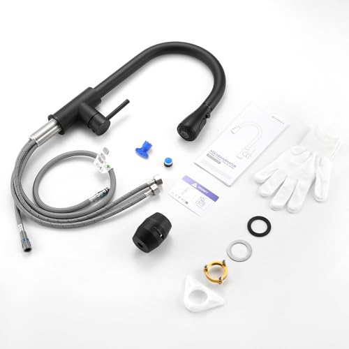CECIPA Black Kitchen Tap with 2 Types of Modes, Black Kitchen Mixer with Pull-Out Shower 40 cm, Single Lever Mixer Tap in Stainless Steel