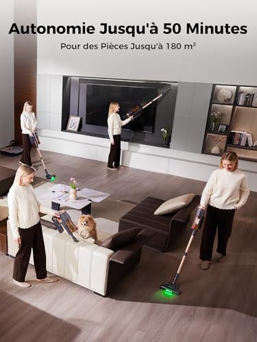 Proscenic P11 Ultra+ Cordless Vacuum Cleaner, 50 KPa 50 Mins 500 W Powerful Cordless Vacuum Cleaner, Anti-Tangle Brush, Lightweight Telescopic Vacuum Cleaner for Carpets, Animal Hair, Hard Floor and