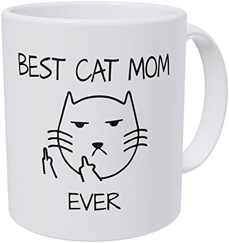 Kaimebien Best Cat Mom Ever Middle Fingers Round Face 11 Ounces Funny Coffee Mug