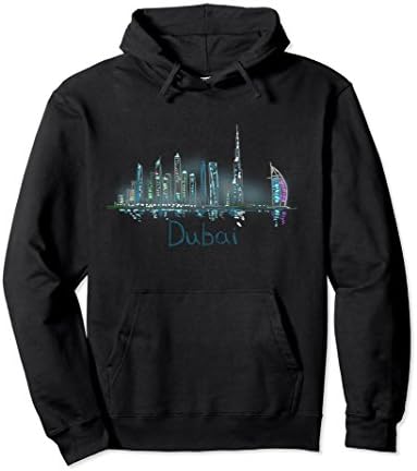 Unisex Dubai Panorama at night Pullover Hoodie 2XL Black