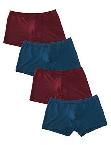 David Archy Men's 4 Pack Low Rise Micro Modal Plus Trunks(XL, Wine+Peacock)