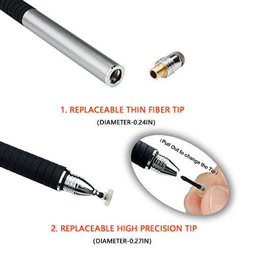 ELYAN Capacitive Stylus Pen,Disc Tip & Fiber Tip 2in1 Series, High Sensitivity & Precision styli Pens, Universal for Tablet and Touch Screens Devices (Space Grey)