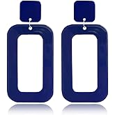 ANXIN STORE Boho Minimalist Multicolor Acrylic Geometric Square Hollow Pendant Neon Nightclub Earrings Vintage 80s 90s Party Accessories Womens