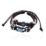 Lureme Blue Cracked Bead Charm Multi Strand Braided Leather Bracelet for Women Men 06000473-1