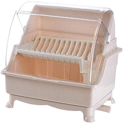 YYJIAJV Dustproof Dish Rack Multipurpose Kitchenware Tools Dish Bowls Drying Drainer With Drainboard Storage Rack Tableware Drain Organizer With Lid Double Cupboard (Color : Pink)