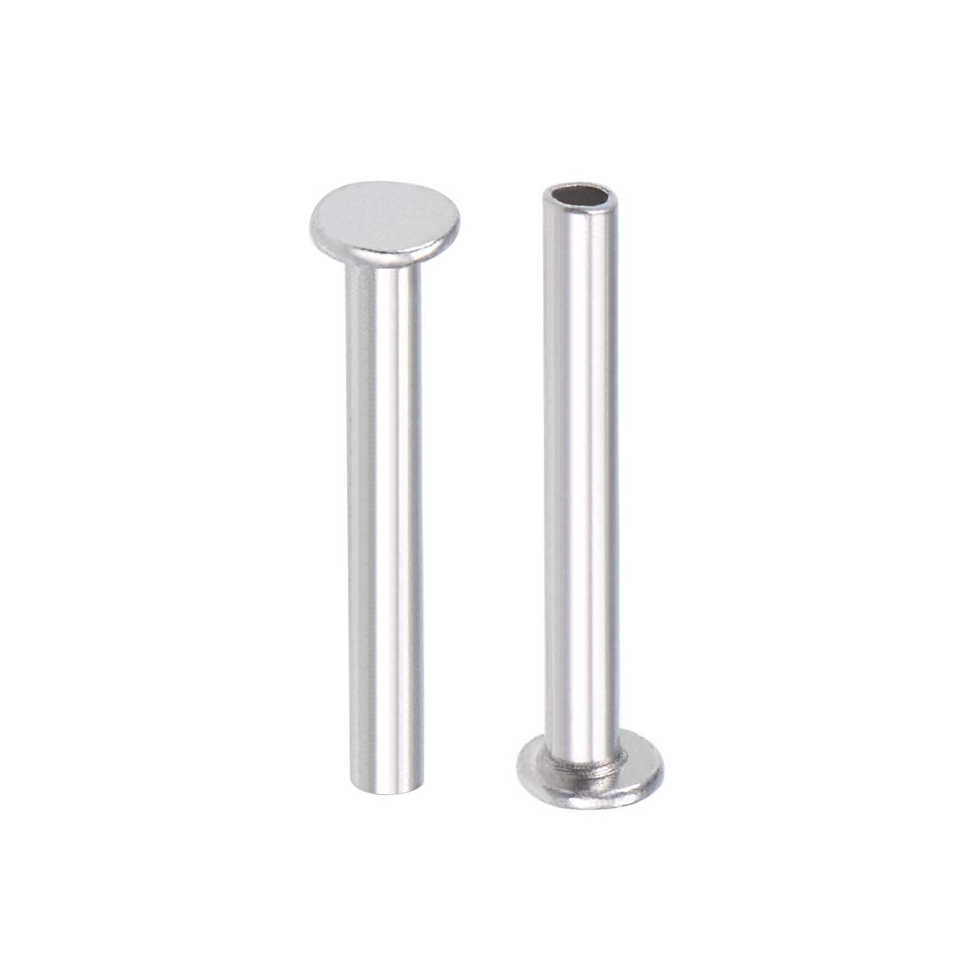 sourcing map 100 Pcs 2mm x 16mm Aluminum Flat Head Semi-Tubular Rivets Silver Tone