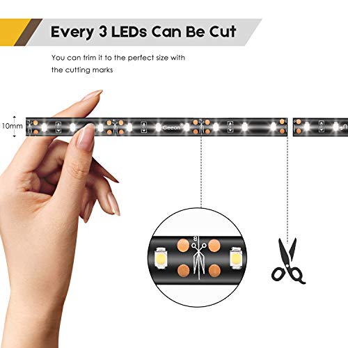 Geeon Daylight White LED Strip Lights Waterproof for Auto Cars Boats Trailers RV Motorcycle Bike Interior Exterior Lighting 12V 12'' 3528 SMD 6000K Pack of 4