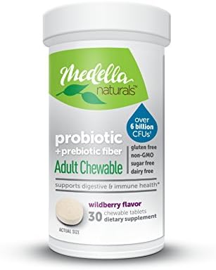 Probiotic Supplement by Medella Naturals, 30 Chewable Tablets - 6 Billion CFU, Probiotic and Prebiotic Supplement w/ Fiber Restores Good Bacteria Balance - Supports a Healthy Digestive & Immune System
