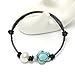 SOFYBJA PearlyPearls Single Freshwater Pearl Bracelet with Turtle Turquoise on Leather Cord Adjustable Jewelry 7.8'' Black