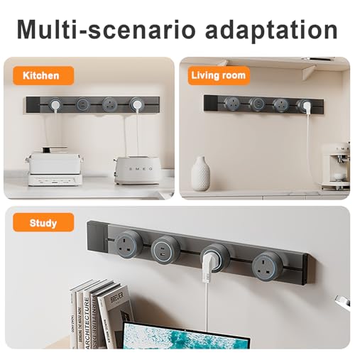 UBLUCKEN Track Outlet Power Strip, 50CM Surge Protector Electric Socket with 3 AC Adapters & USB-C PD 20W & 1.5M Plug Cable, 8000W Aluminum Alloy Wall Extender with Switch, (Black) (Track Set)