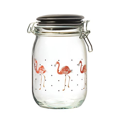 Amici Home, A7CN117R Paradise Flamingo Glass Hermetic Preserving Storage Canister, Food Safe, 36 Ounces