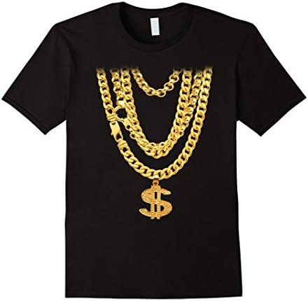 Men's Hip-Hop Gold Chains with Dollar Symbol Bling Funny T-Shirt Medium Black