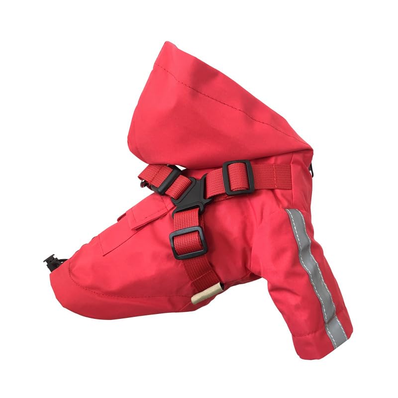 Dog Raincoat with Harness,Adjustable Drawstring Waterproof Hooded Dog Coat Jacket,Pet Poncho with Reflective Stripe for Small Medium Dogs_S(Red)