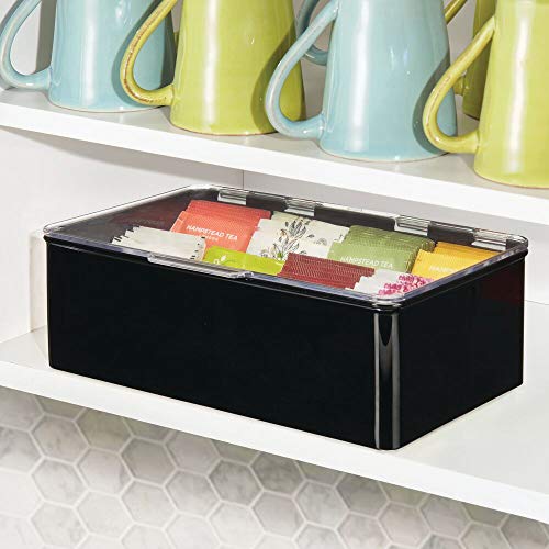 mDesign Stackable Plastic Tea Bag Holder Storage Box for with Clear Top
