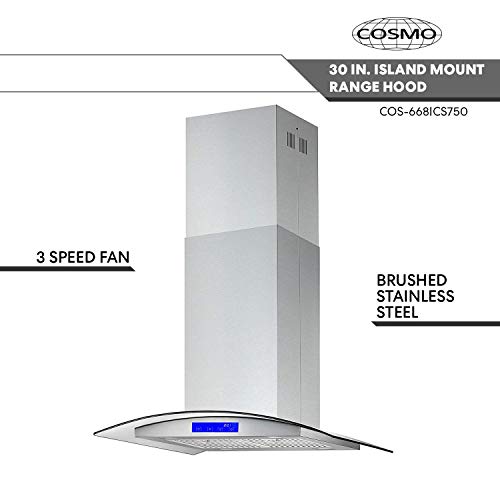 Cosmo 30" Island Range Hood, 900-CFM Stainless Steel - Image 4