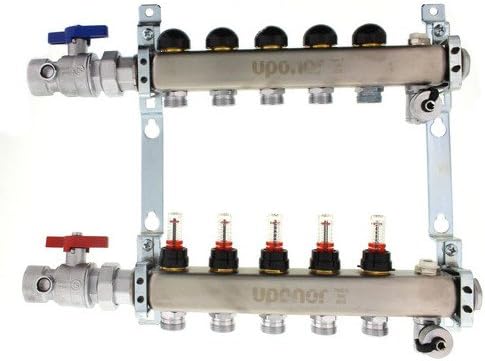 12-Loop 1" Stainless Steel Radiant Heat Manifold Assembly w/ Flow Meter