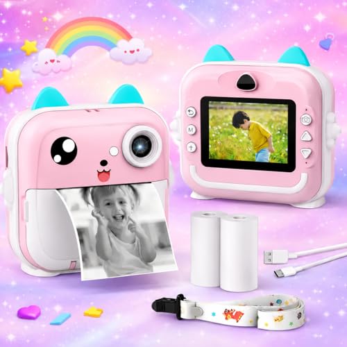 Câmera Infantil Digital Instantânea com Impressão Térmica (Rosa)