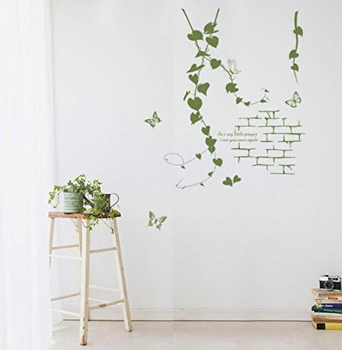 RQMQRL Delicate Parlor Art Korean Modern Living Room Green Rattan Vines Butterfly Pvc Decorative Wall Sticker Simple Aesthetic Decor