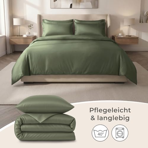 LAYNENBURG Premium Lyocell Bettwäsche in 135x200 + Kissenbezug 80x80 cm - 100% Lyocell Tencel aus u.a Eukalyptus – Oeko-TEX 100 - kühlende Sommer-Bettwäsche mit Reißverschluss (dunkelgrün)