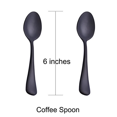 Black 6 Piece Coffee Spoon 5-inch Stainless Steel Teaspoon Flatware Set Table Silverware Dishwasher Safe Service for 6 - Thumbnail 5