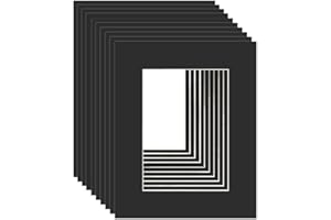 Frame Amo 4x6 Black Mat for Picture Frame, Bevel Cut 2.5x4.5 Opening for 3x5 Photo, White Core, Black Backing, 10-Pack