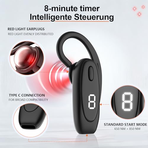 Mango Moon 8-Minute Tinnitus Relief Device,Red Light Therapy for Ears,Promotes Blood Circulation 850 nm Portable Infrared Headphones,Tinnitus Relief and Ear Canal Inflammation Relief