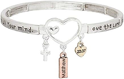 Heirloom Finds Love the Lord Heart Charm Stretch Bracelet Matthew 22:37