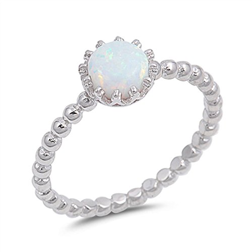 CHOOSE YOUR COLOR Sterling Silver Lab Created Opal Rope Band Crown Ring (Size 4 - 11)