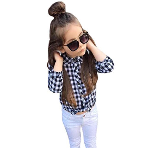 FEITONG Toddler Kids Baby Girl Plaid Tops+Demin Pants, 2Pcs Outfits Clothes Set (2Years, White)