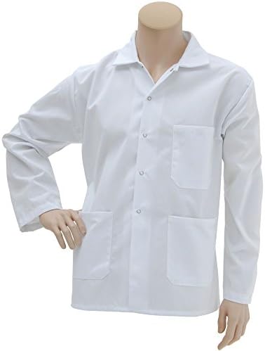 Butcher Coat Short Snap Close White 3 Pockets 100% Polyester XLarge