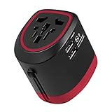 Universal Travel Adapter, Foxnovo International Power Adapter AC Plug All in one Worldwide Wall Charger with Dual USB Charging Ports for USA EU UK AUS Cell Phone, with Carrying Case (Red)