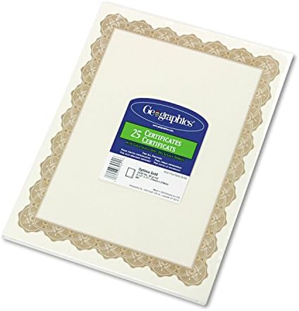 Geographics 39451 Parchment Certificates, 8.5 x 11, Optima Gold Border, 25/Pack