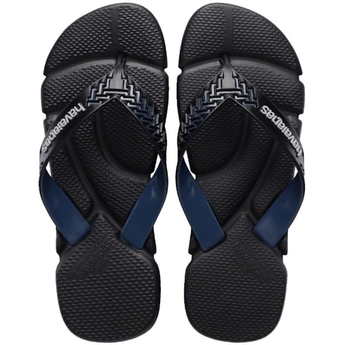 Havaianas Chinelos Power 2.0, Preto e Azul Indigo, Design Texturizado