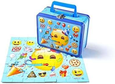 DaHo Tin Lunch Box with Jigsaw Puzzles Inside 48 pc (Emoji Party)