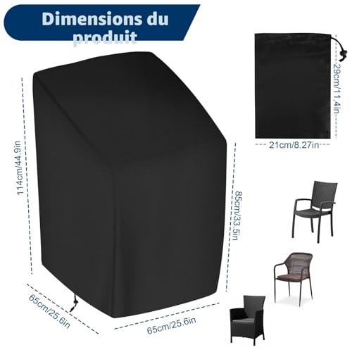 Stackable Garden Chair Covers Outdoor Garden Chair Cover 210D Waterproof Anti-UV Cold Resistant | Black