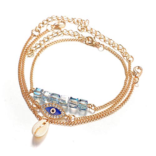 Yalice Layered Evil Eye Anklets Conch Shell Ankle Bracelet Beach Foot Jewelry for Women and Girls