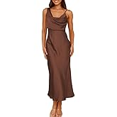 Summer Satin Cowl Neck Midi Dress for Women 2026 Elegant Formal Silk Spaghetti Strap Backless Wedding Guest Dresses