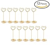 Senkary 12 Pcs Gold Photo Holder Stands Wedding Number Table Holders Place Memo Card Holders Heart Shaped for Wedding Party Home Office Decoration