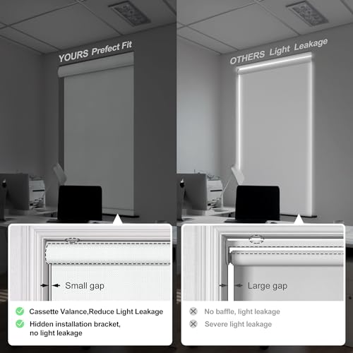 Boolegon Blackout Roller Shades for Windows,Cordless,Linen Fabric,Roller Blinds,Thermal Insulated Fabric UV Protection,Window Shades for Home,Door,Bedroom,Office,Blackout-White,Custom Size