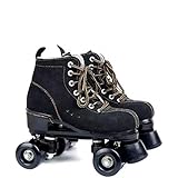 XUDREZ Cowhide Roller Skates for Women and Men High-Top Shoes Double-Row Design,Adjustable Classic Premium Roller Skates (Black,9)