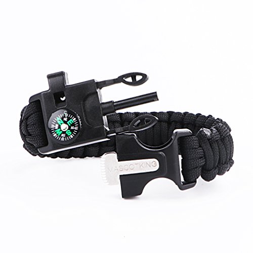 MASCOTKING Emergency Paracord Bracelets Braided Tactical Survival Gear Flint Fire Starter Whistle Compass Scraper Outdoor Survival Kit For Camping Hiking Fishing