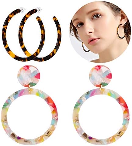 Women’s Mottled Hoop Earrings Bohemia Acrylic Resin Hoops Stud Earrings