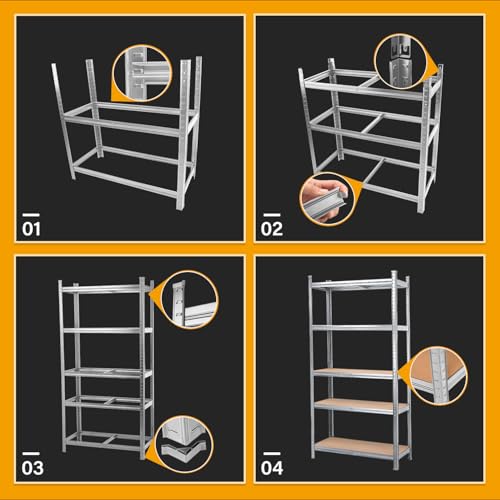 MasterSpec 2PCS 5-Tier Garage Shelving, Heavy Duty Steel Storage Rack with Boltless Assembly & Adjustable Height, 60"x28"x12" Storage Shelves for Garage, Warehouse, Basement