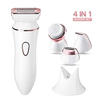 Electric Shaver for Women, LARMHO 4 IN 1Cordless Rechargeable Epilator with 3 Different Razor Head, 1 Facial Cleansing Brush, Waterproof Hair Removal Trimmer for Woman, Body, Leg, Bikini