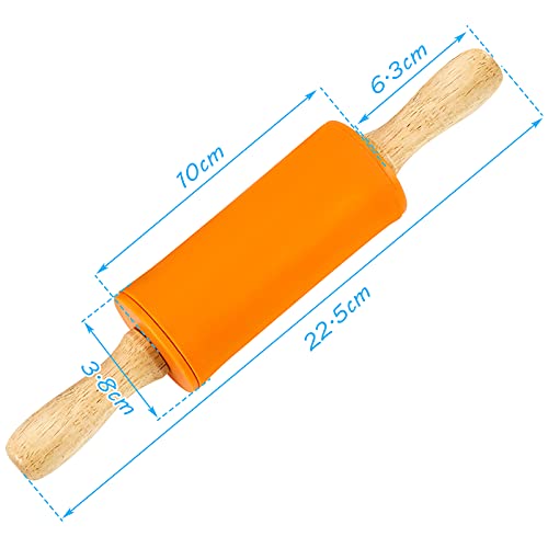 Koogel Mini Rolling Pin, 2 Pack 9 Inch Kids Rolling Pins Wooden Handle Non-Stick Silicone Rolling Pins for Children Baking Kitchen Tools