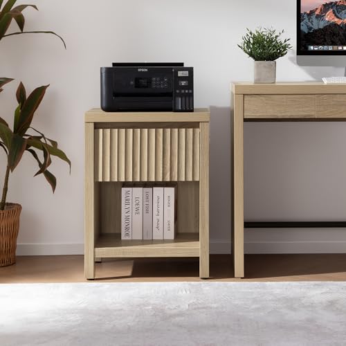 SICOTAS Fluted Night Stand Set of 2, Farmhouse Nightstands with Drawer, Boho Bedside Table with Storage Shelf, Large End Tables Bed Side Tables for Bedroom, Light Oak