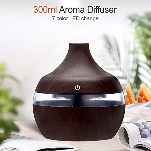 Humidificador Mini - Humidificador de aromaterapia de Primera con Tanque de Agua de 300ml,Humidificador Ultrasónico Silencioso con Niebla Fría, Apagado Automático y Función de Luz Nocturna (marrón)