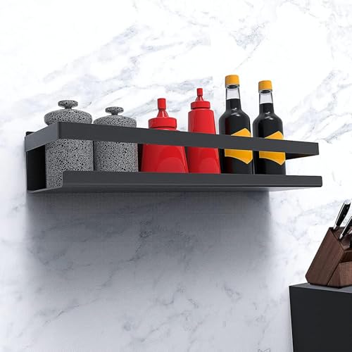 Bestdon Bathroom Shelf Stainless Steel, Shower Shelves Wall Without Drill for Bathroom and Kitchen, Adhesive, Matte Black, 30 cm