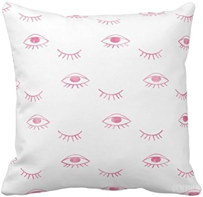 GENYOLO Eye and Eyelash Pillow. Pink and White Aesthetic Room Decor (16" x 16")